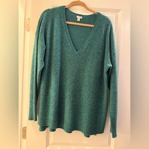 Halogen Cashmere Deep V-Neck Sweater/Tunic Green 2X
